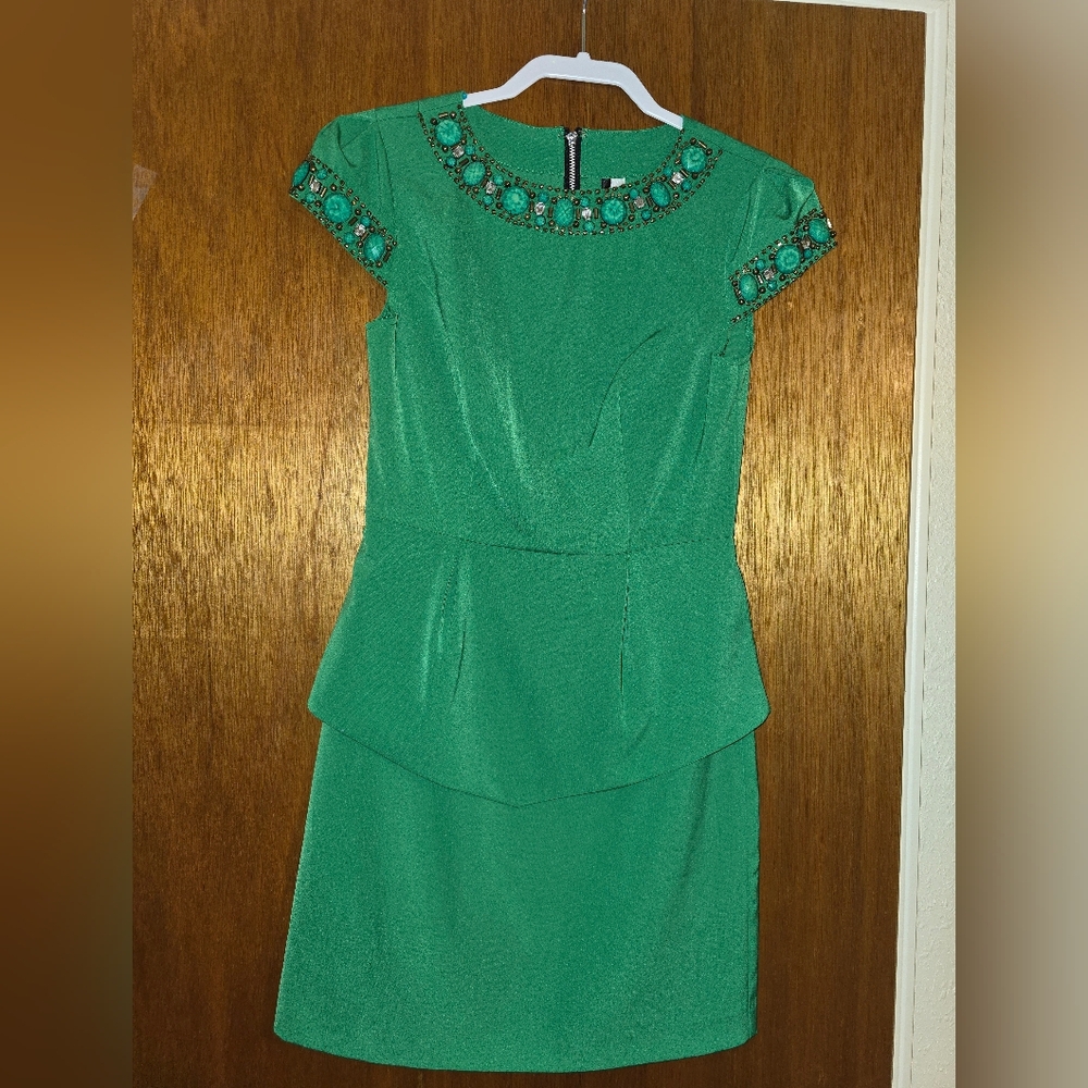 Kensie Green Beaded Mini Dress